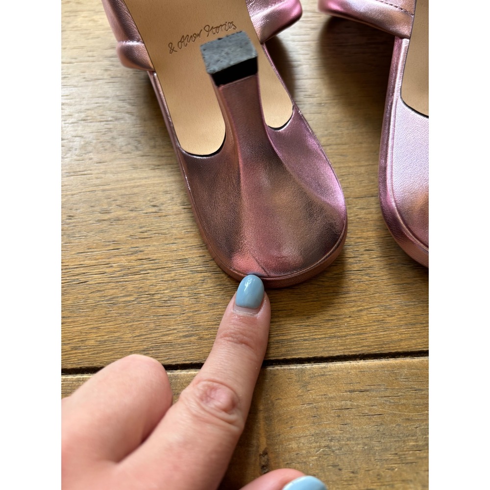 & Other Stories Metallic Pink Leather Square Toe Kitten Heel Mules Size 10 - Picture 9 of 9